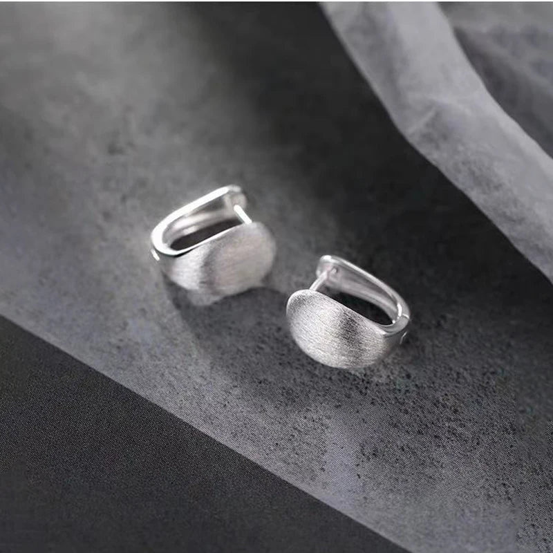 Silver Brushed Curved Surface Mini Hoop Earrings