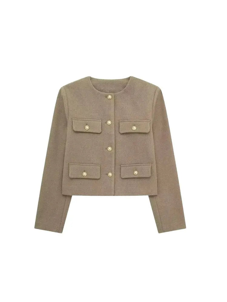 Women's Golden Button Jacket Chic Tops