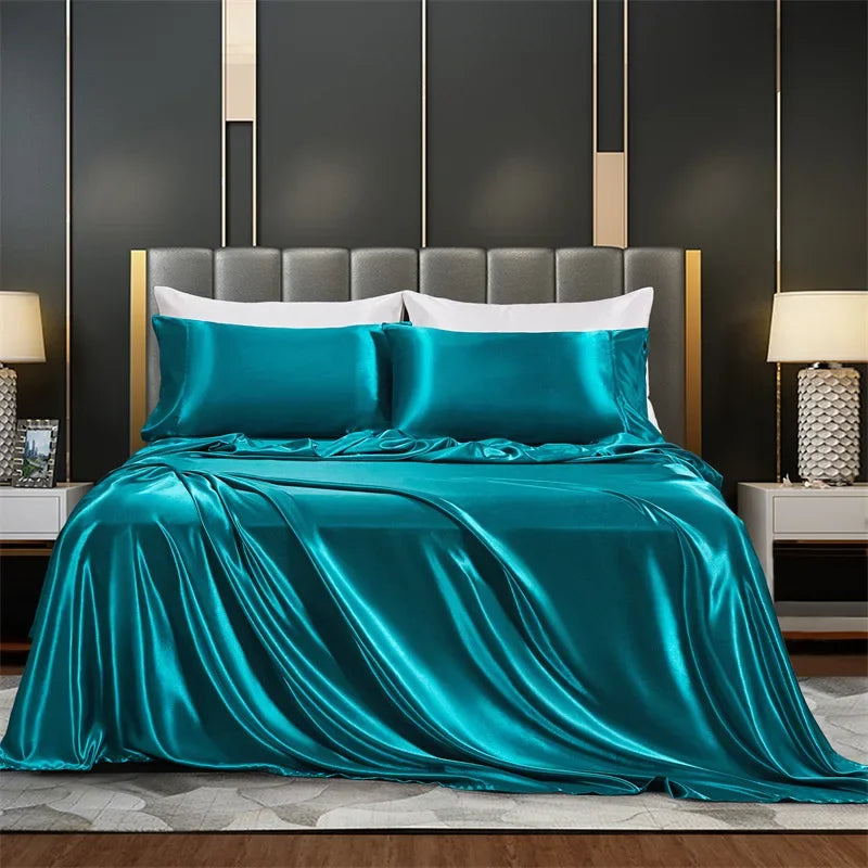 Summer Luxury Satin Silk-like Bed Sheet Set