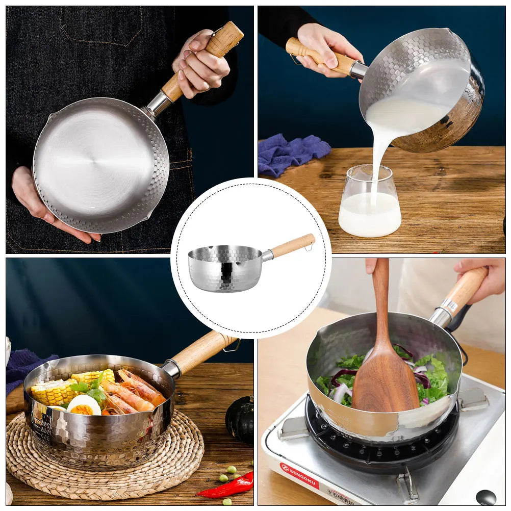 Wooden Handle Soup Pot Stainless Steel Cooking Pot With Lid For Milk Noodle Sauce Baby Food Thickened Stew Pan Kitchen Cookware