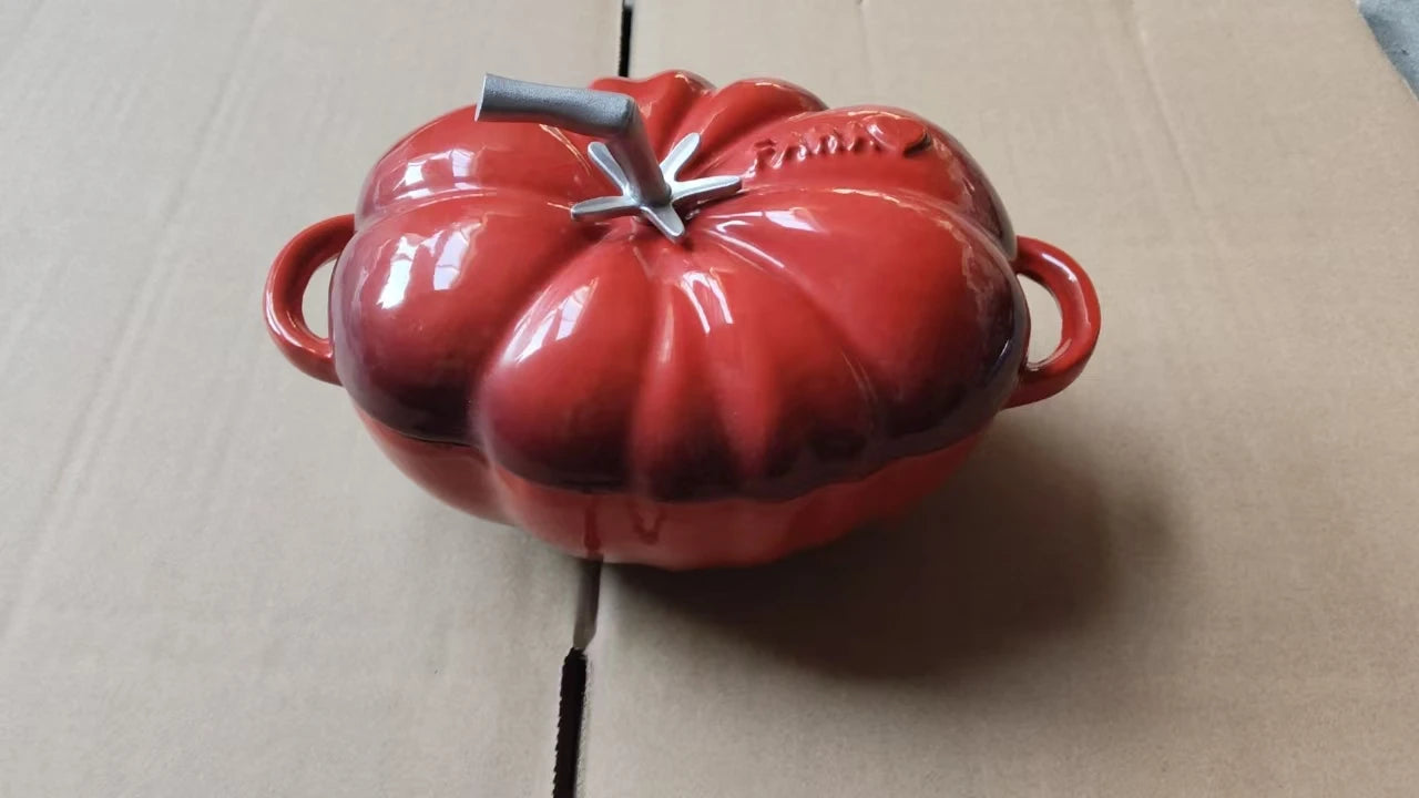 Tomato Red Enameled Cast Iron Pot Commercial-Grade Flat Bottom Soup Pot for Braising Stir-Fry Kitchen & Restaurant Cookware