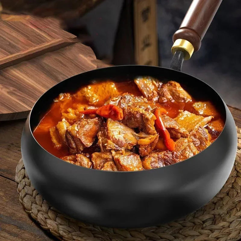 Handmade Forging NON-STICK PAN Household Stir Fry Stew Pot Flat Bottom Small Frying Pan Kitchen Gas Stove Universal Pan Cookware