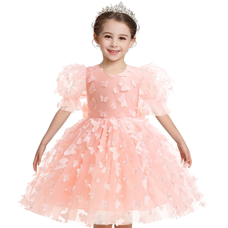 Three-dimensional butterfly Bubble sleeve princess dress