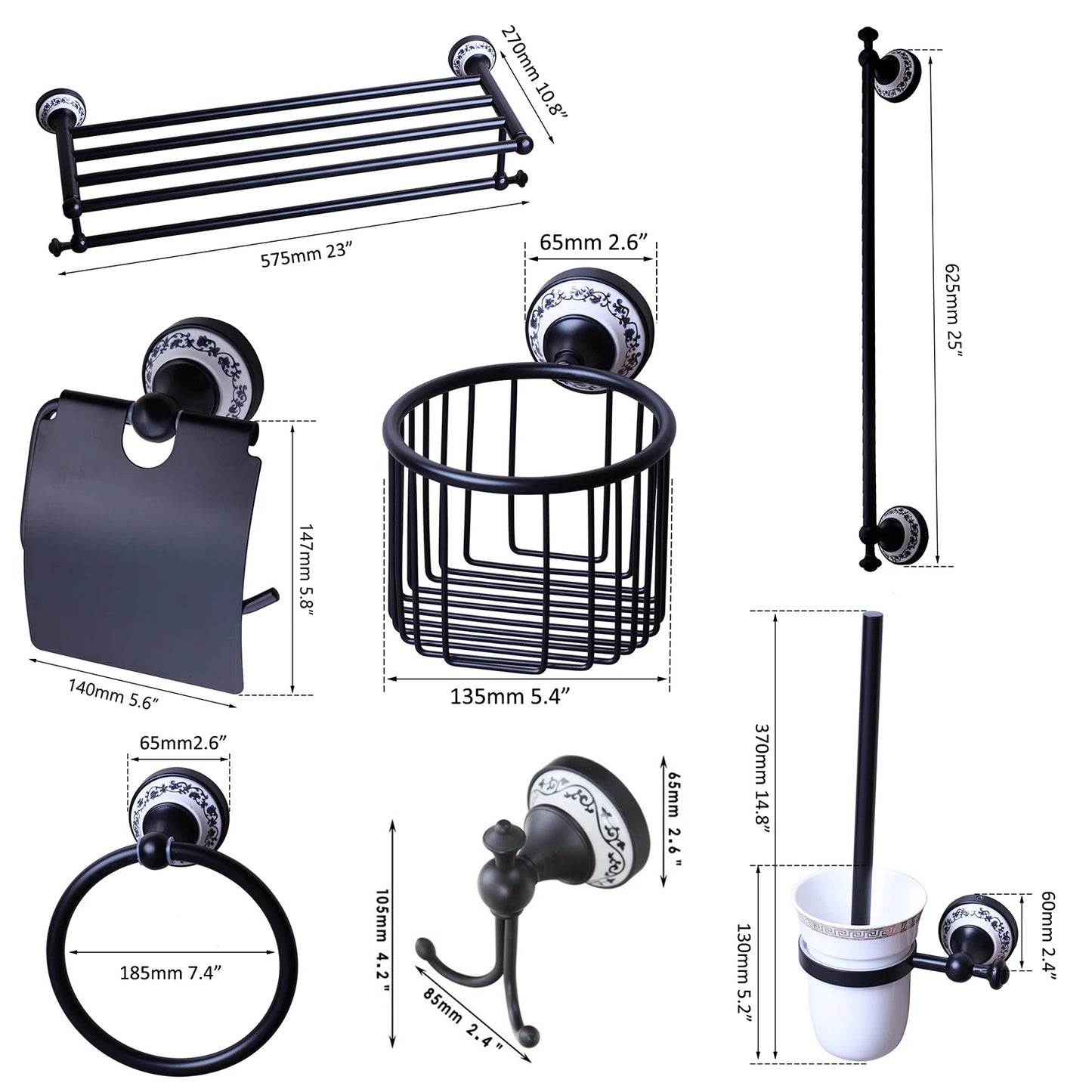 JIENI Wall Mounted Matte Black Washroom Bathroom Accessories Towel Ring Rack Paper Holder Toilet Brush Holder Frosted Glass Cup