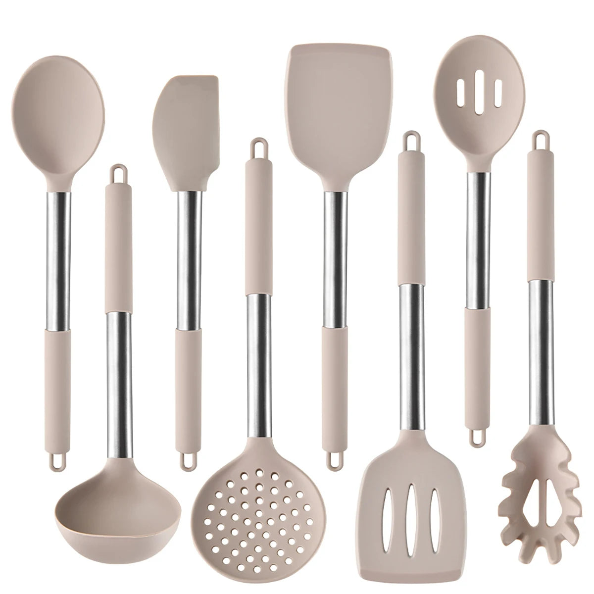 2/4/6/8pcs Silicone Kitchenware Set Stainless Steel Hand Shovel Soup Spoon Spaghetti Claw Cooking Set Household Kitchen Tool Set