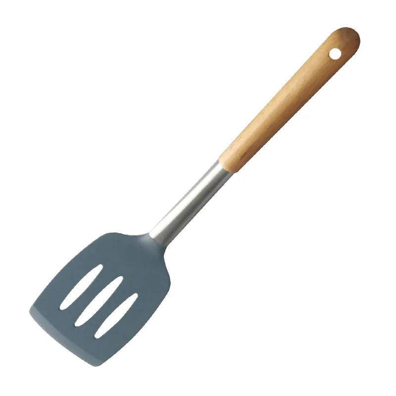 Silicone kitchen utensils, silicone spatula, wooden handle, silicone spatula, silicone soup spoon, leak spatula, non-stick pan