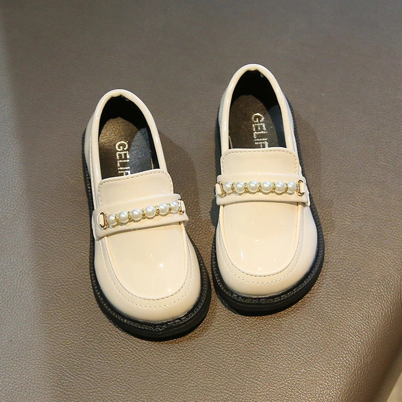 Leather Kids Fashion Pearls Beading Loafers
