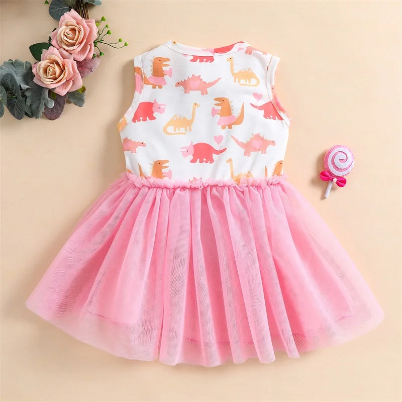 Casual Dinosaur Print Gauze Princess Dresses