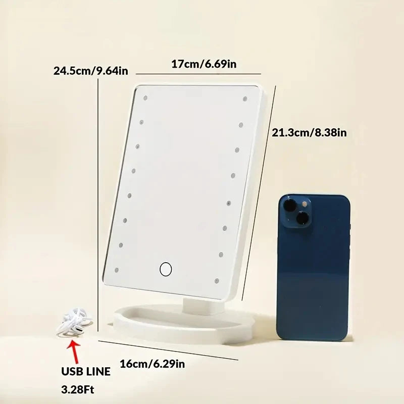 Lighted Makeup Mirror, Square Battery Touch Screen