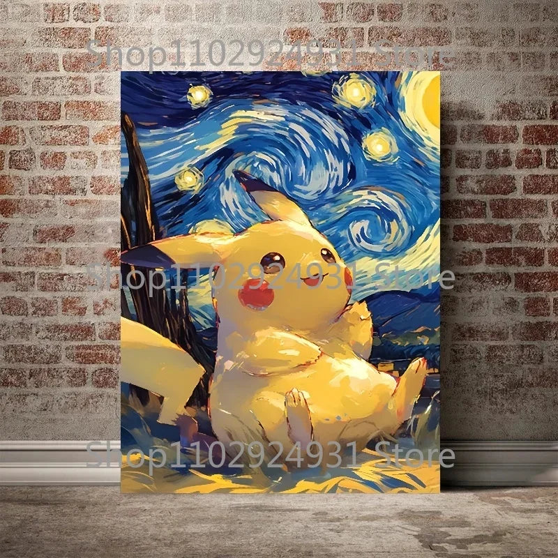 Classic Anime Pokemon Poster Pikachu Gengar Spray Charmander Starry Sky Series Canvas Painting Home Wall Decoration Art Painting
