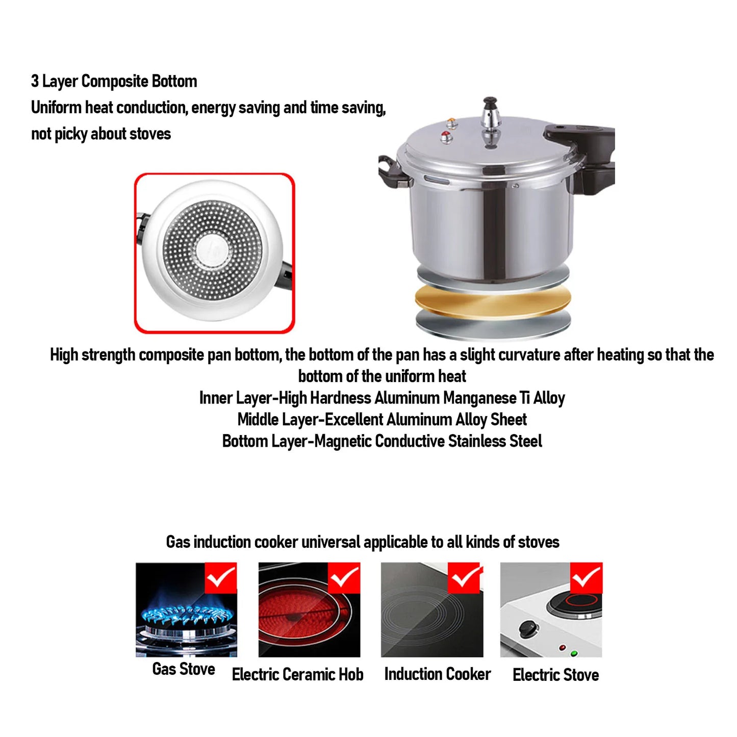 Pressure Cooker Aluminium Alloy Explosion Proof Large Capacity Pressure Canning Pot Cooker Fast Cooking Pot