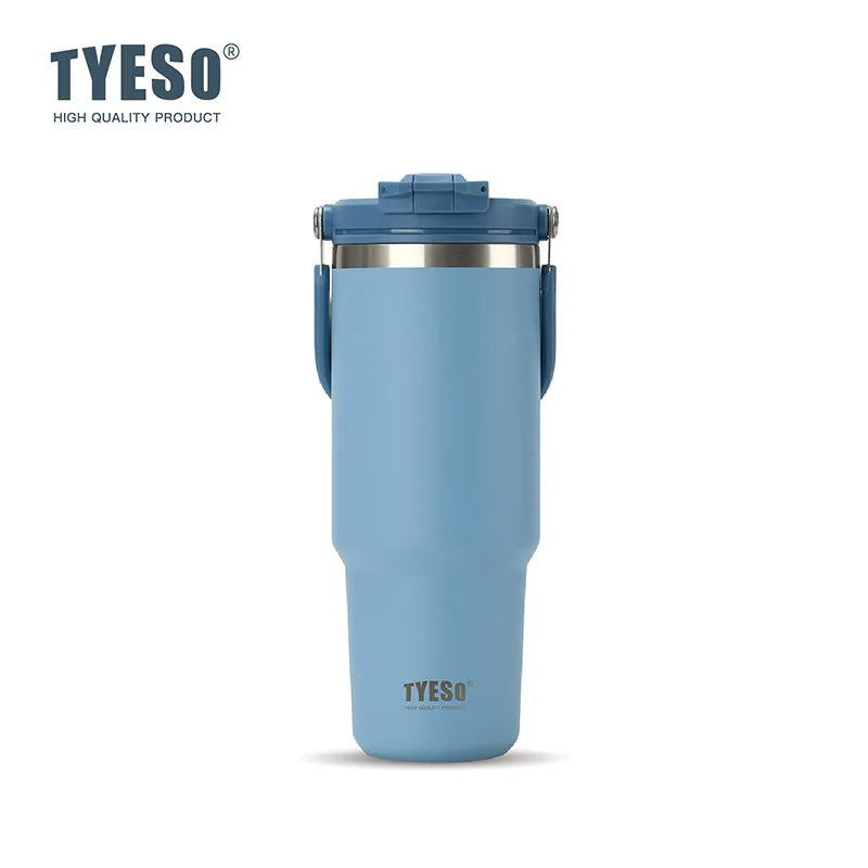 Tyeso Large-Capacity Thermoses Handle Vacuum Cup Dual-Drink Coffee Mug Stainless Steel Ice Cup Car Bottle Hot Cold Retention