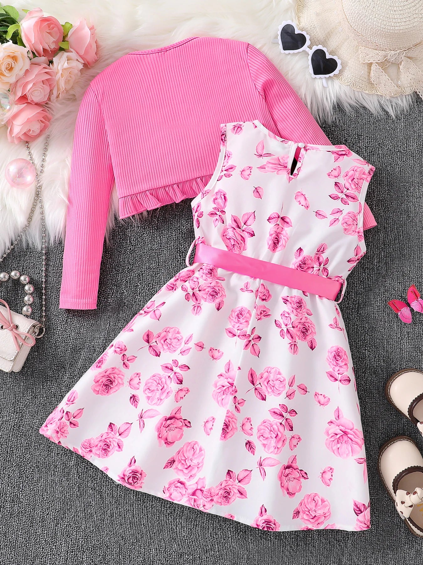 Children's casual vest floral skirt