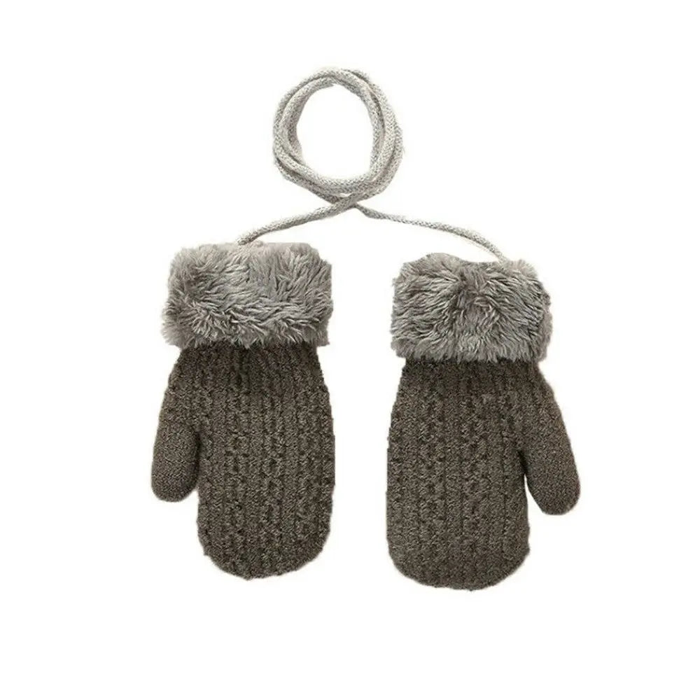 Warm Knitted Mittens with Neck String