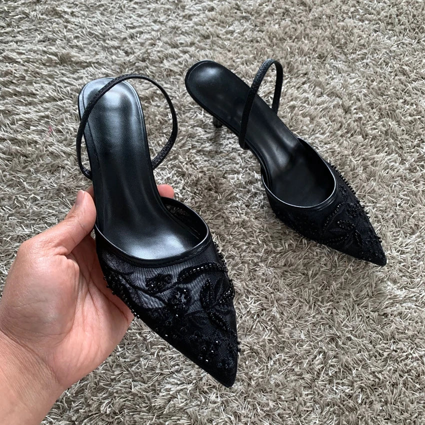 Women Mesh Embroider Elegant Shoes