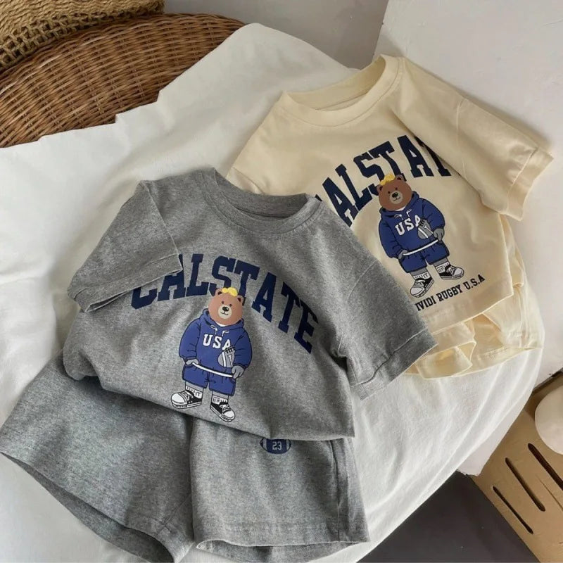 Toddler Baby Cartoon Bear Printed T-shirt+short