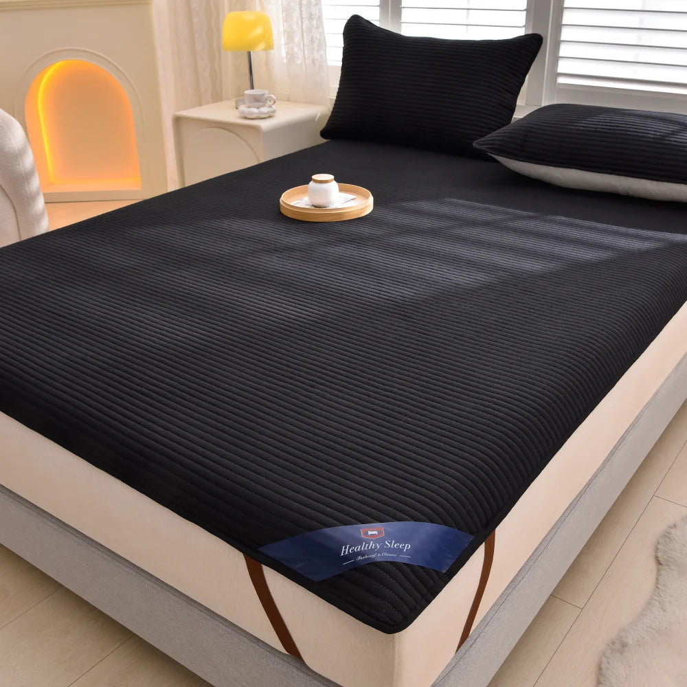1pc Striped Waterproof Mattress Protector, Comfortable Mattress Cover, Soft and Breathable for Single/Double Beds
