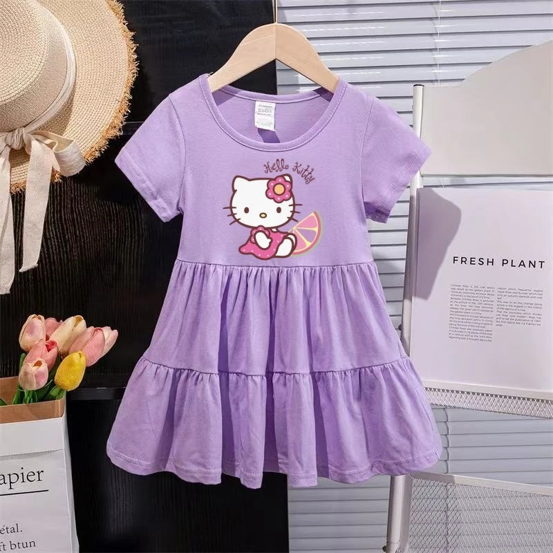 Children Hello Kitty Printed Cartoon Princess Dresses