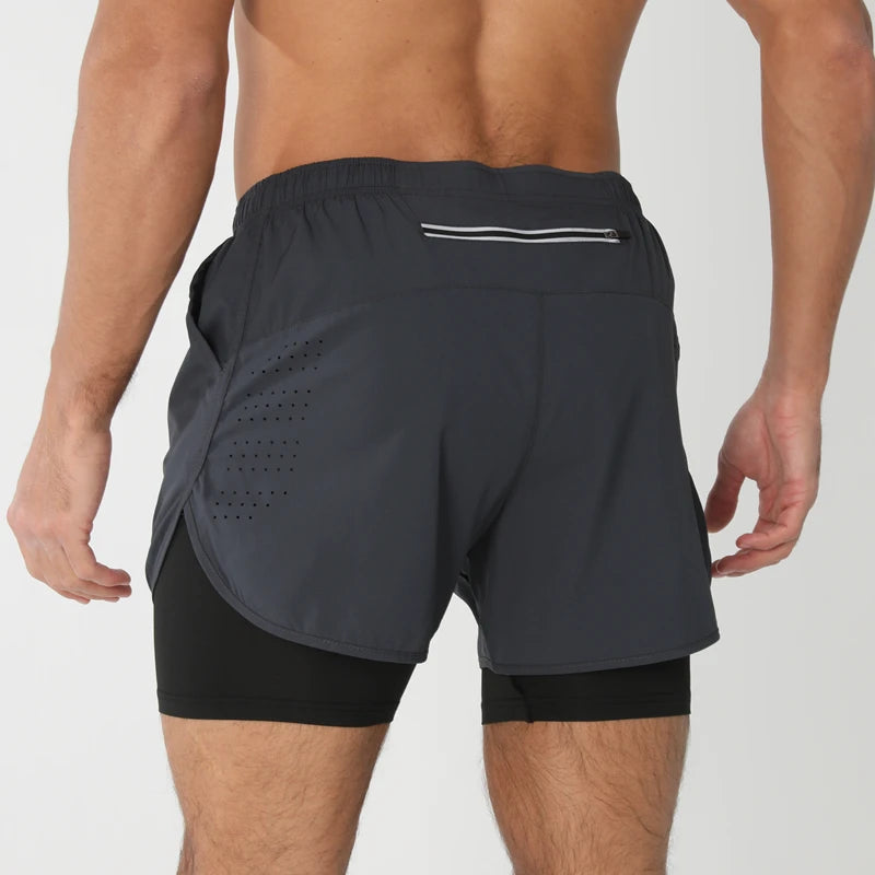 Men's breathable double-layer 2-in-1 fitness shorts