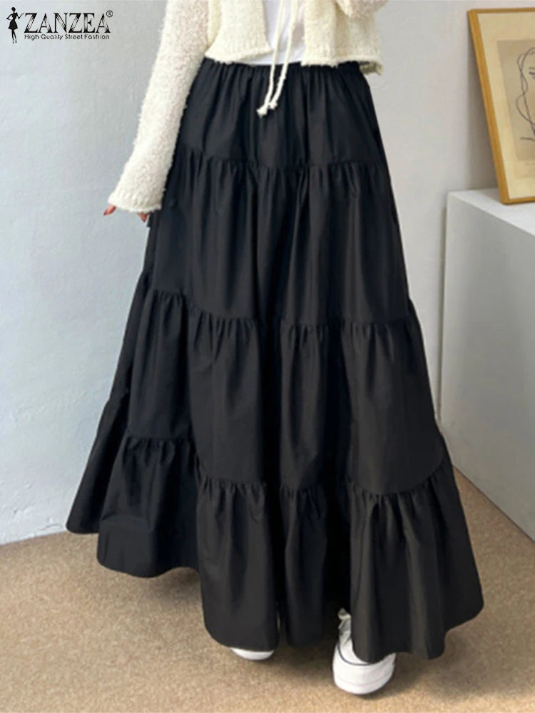 Women Korean Fashion Tiered Maxi Skirt