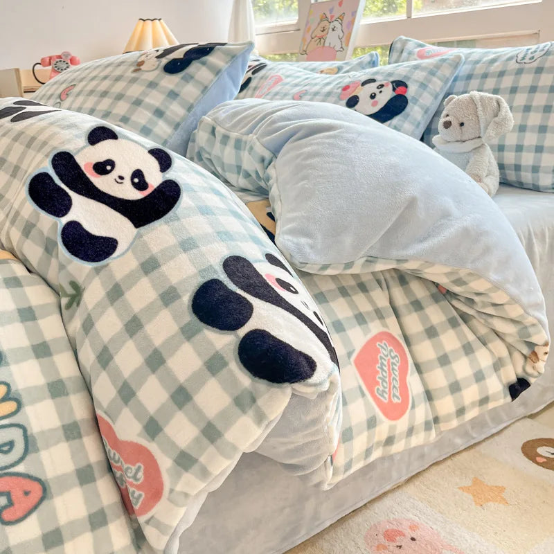 Cute Printed Velvet Duvet Cover Set
