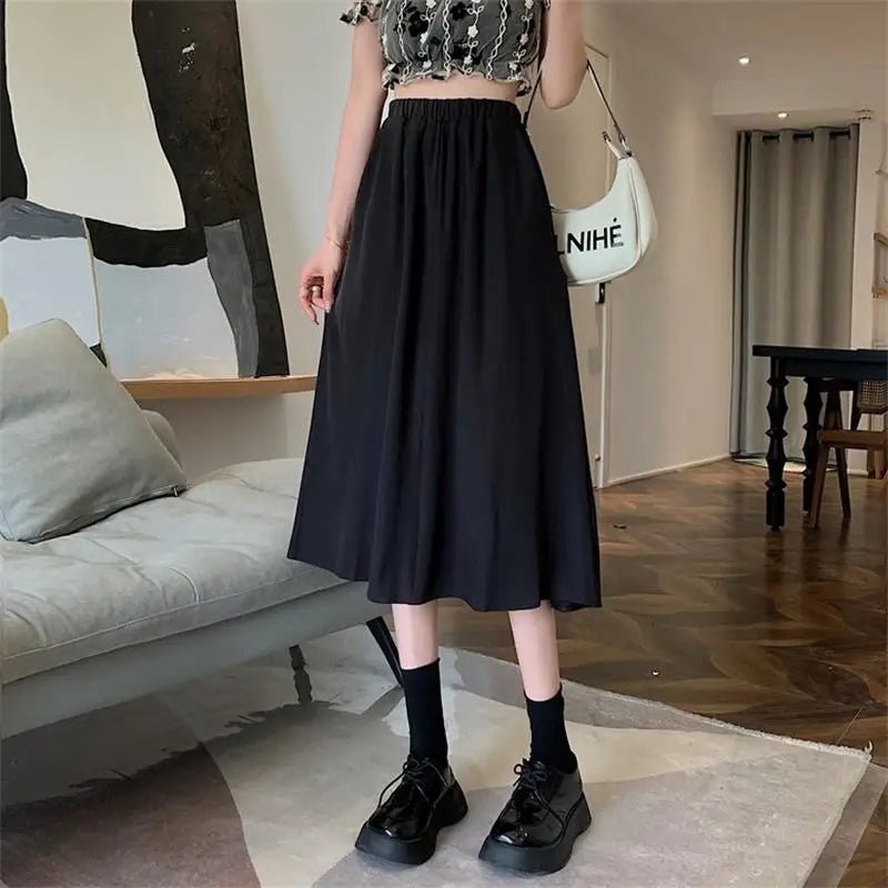 Women Korean Skirt Street wear Drawstring Midi Skirt