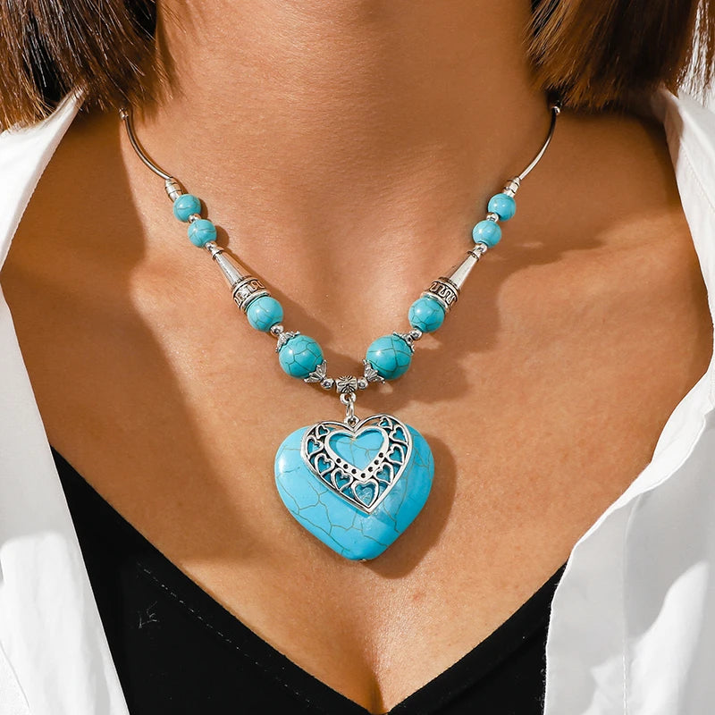 Big Statement Natural Stone Beads Hearts Necklaces