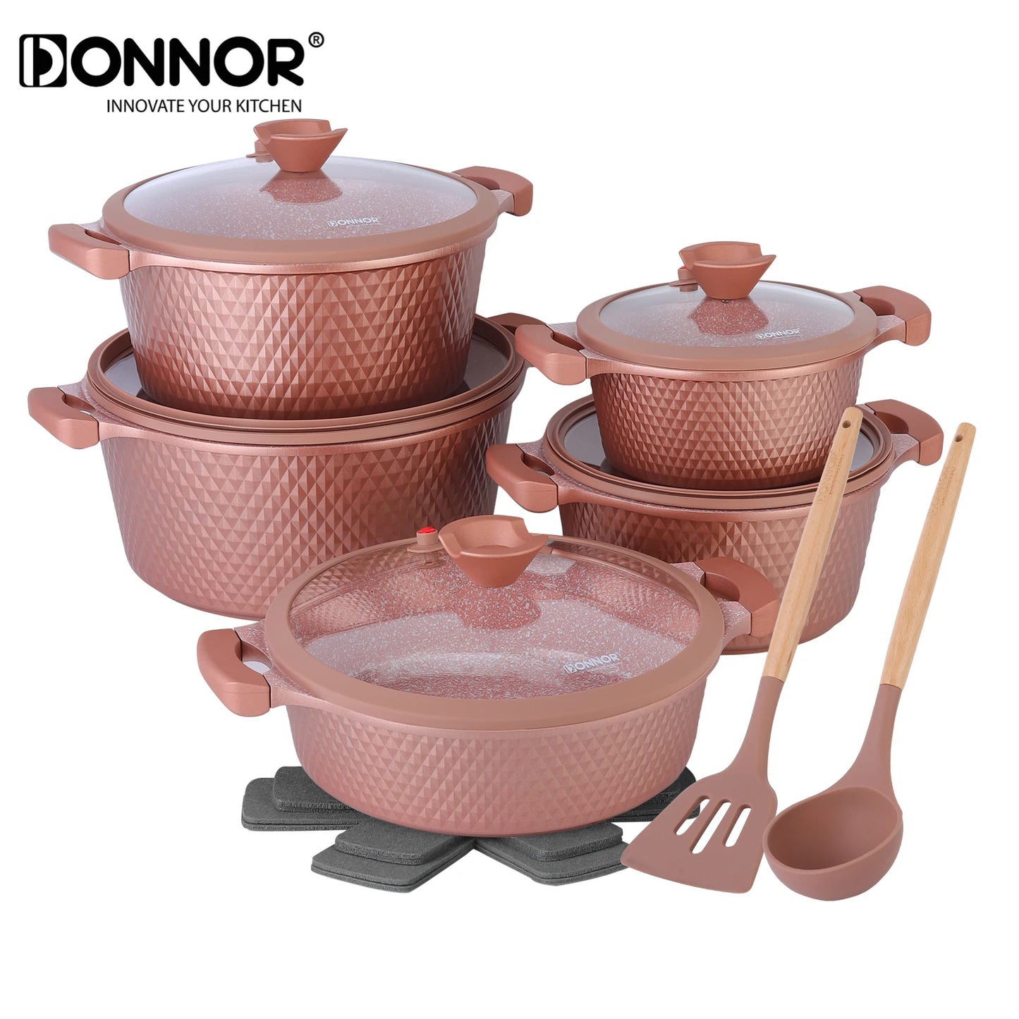 DONNOR 15-piece Cookware Set, Die-cast Aluminum Pot, Non-stick Soup Pot, Induction Cooker-friendly, Suitable for Daily Cooking
