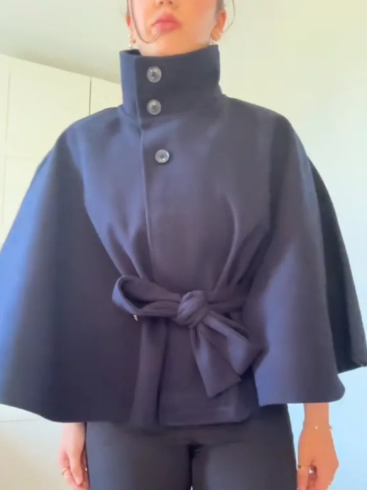 Women Winter Woolen Belt Coats