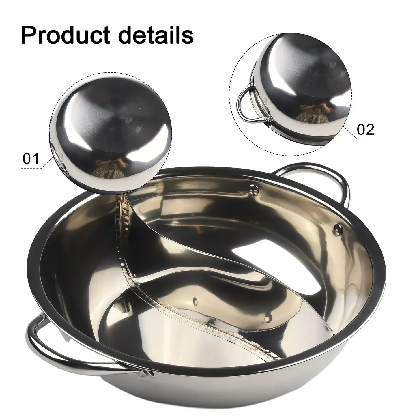 28/30cm Twin Divided Hot Pot Stainless Steel Hotpot Kitchen Cooker Home Cooking Cookware Dish Plate Compatible Cooker Gas Stove