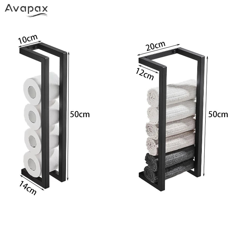Black Dual Use Stainless Steel Wall-mounted Bathroom Shelf Hotel Bathroom Towel Roll Paper Rack Towel Rack Toilet Paper Holder