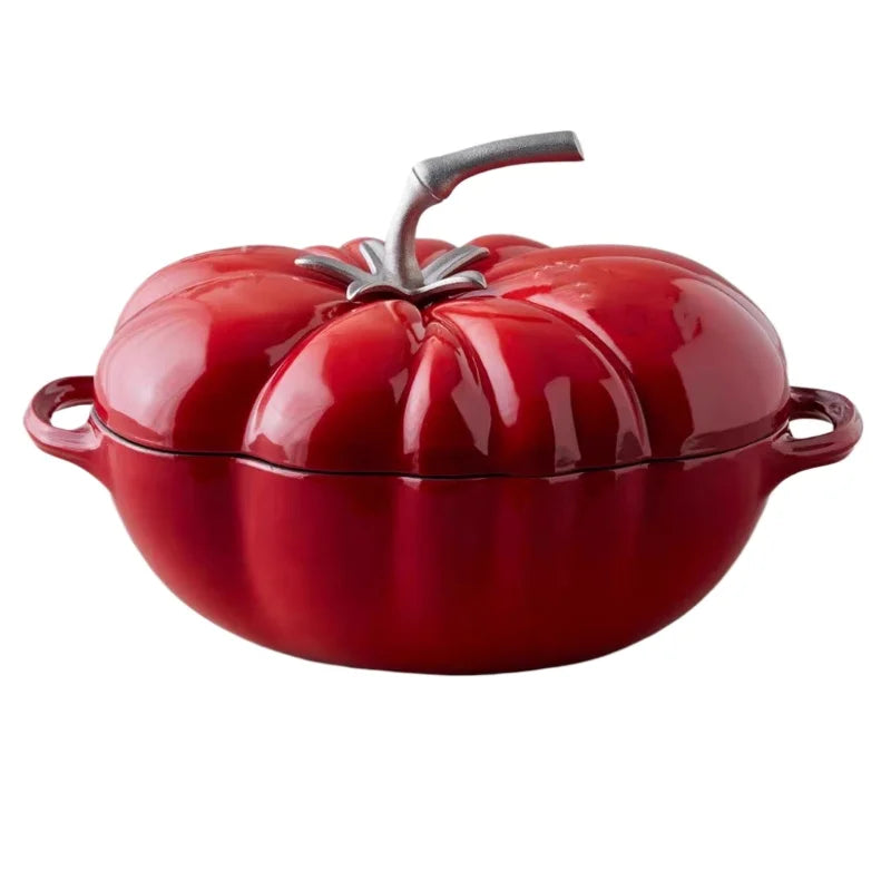 Tomato Red Enameled Cast Iron Pot Commercial-Grade Flat Bottom Soup Pot for Braising Stir-Fry Kitchen & Restaurant Cookware