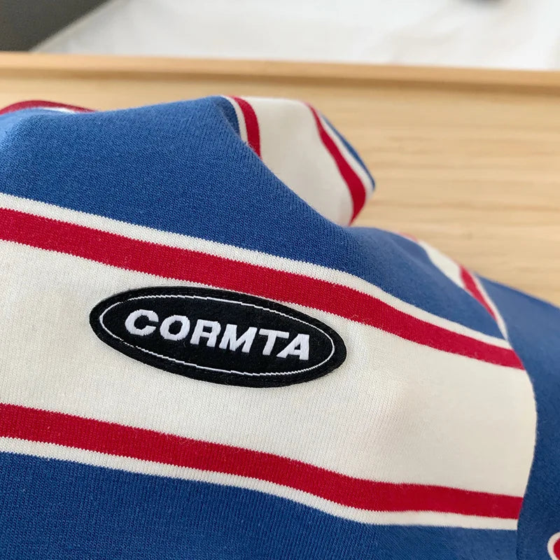 Unisex Stripe Cotton Teen Hoodie Bottoming Shirt