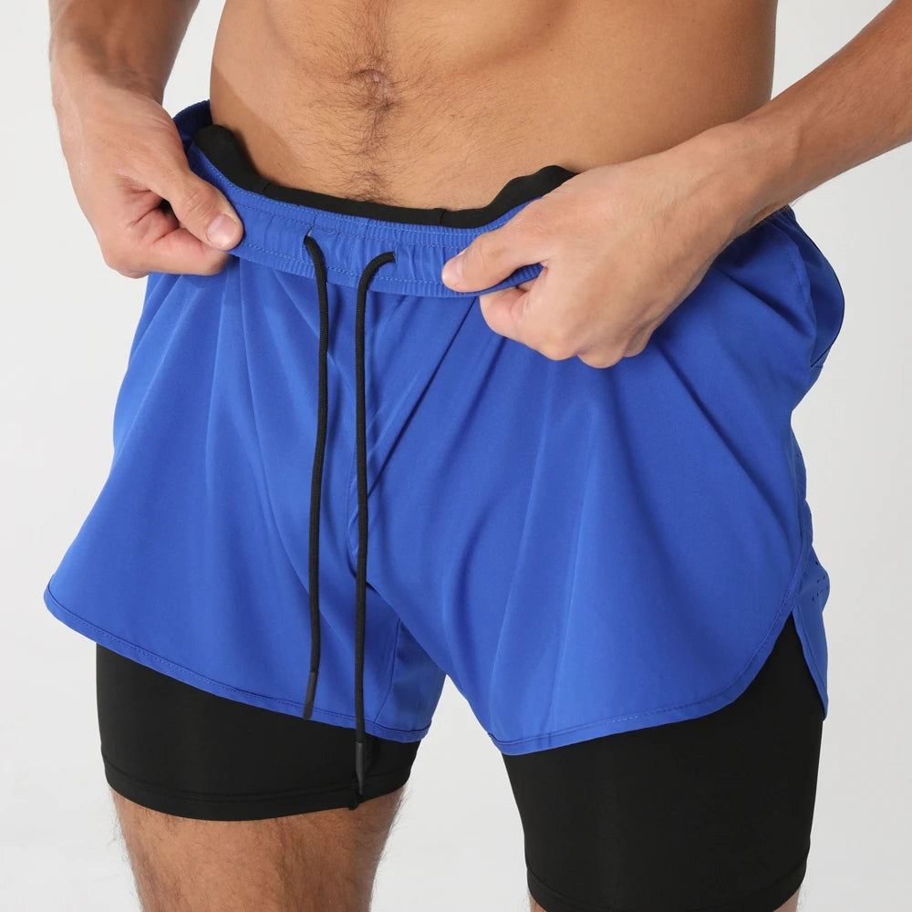 Men's breathable double-layer 2-in-1 fitness shorts