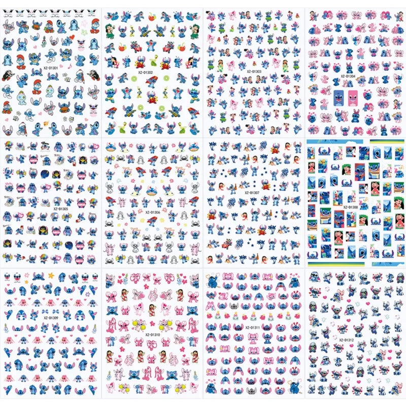 12 sheet Cartoon Stitch Angel Nail Stickers