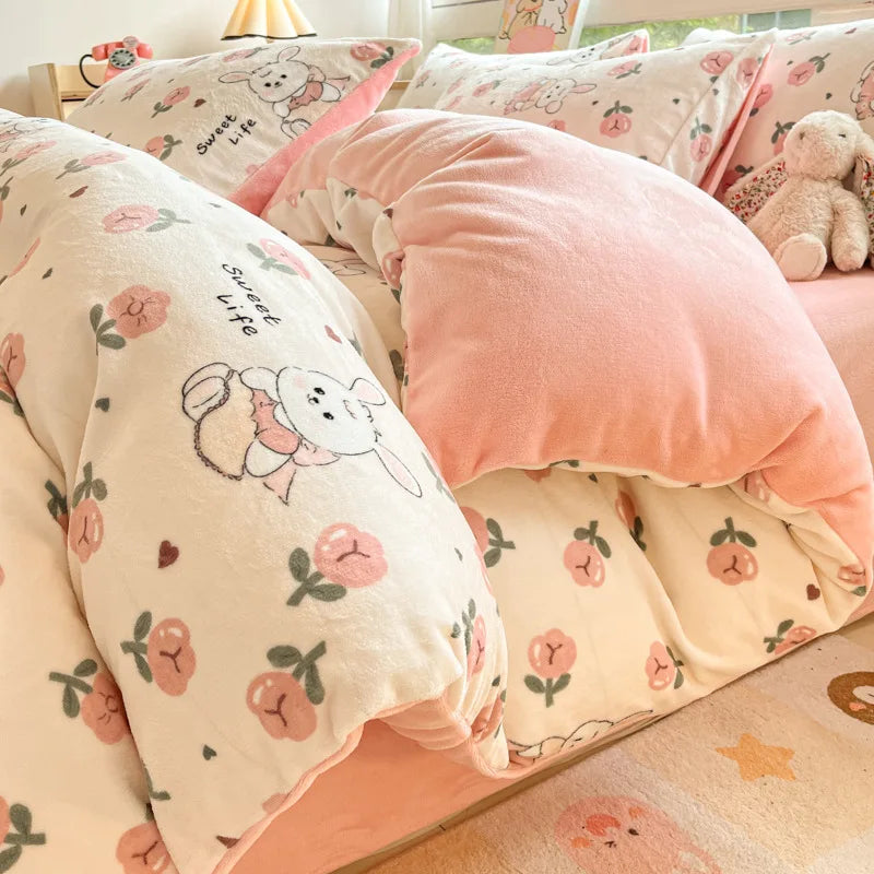 Cute Printed Velvet Duvet Cover Set