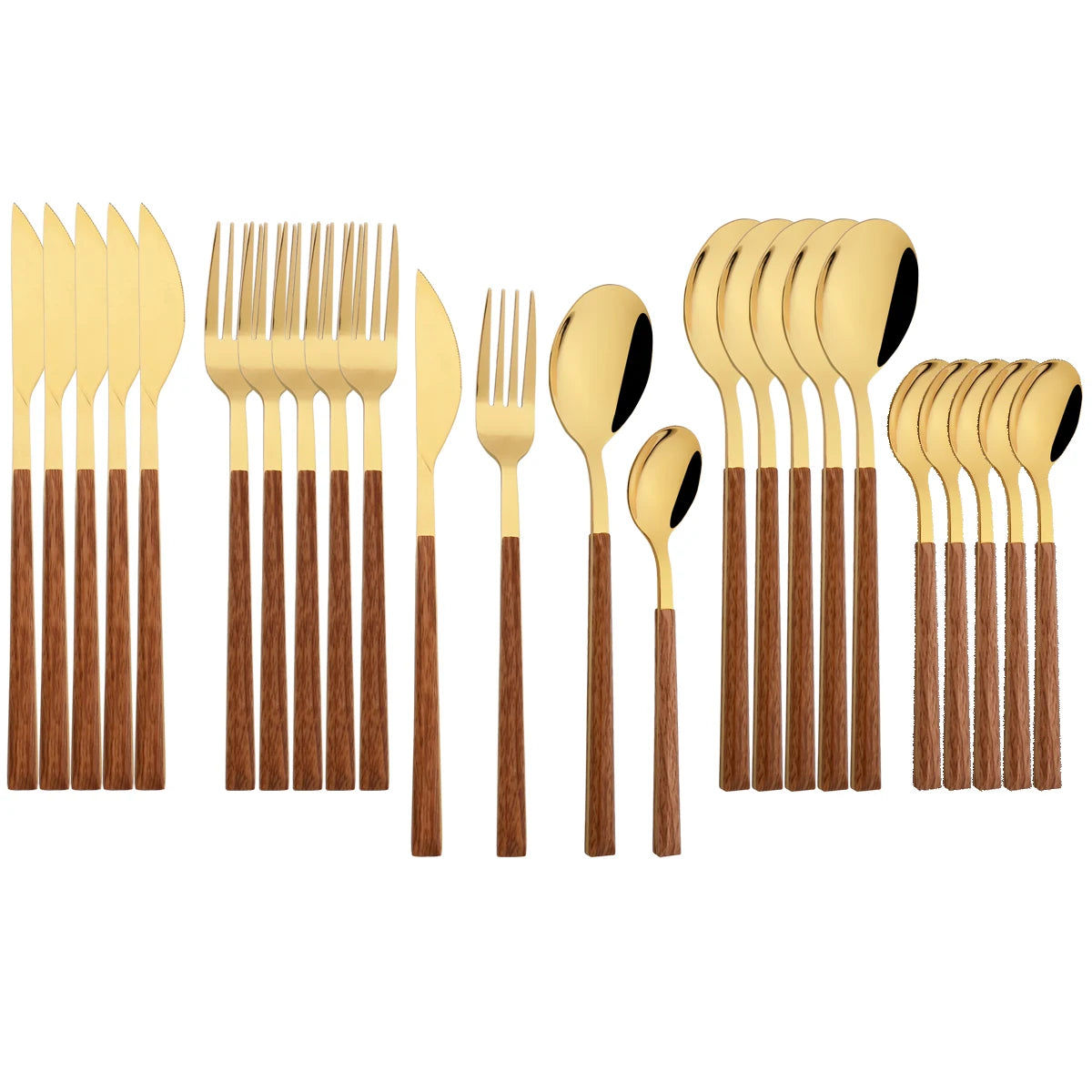 24Pcs Knife Fork Spoon Dinnerware Set High Quality Cutlery Set Stainless Steel Flatware Creative Imitation Wood Handle Tableware