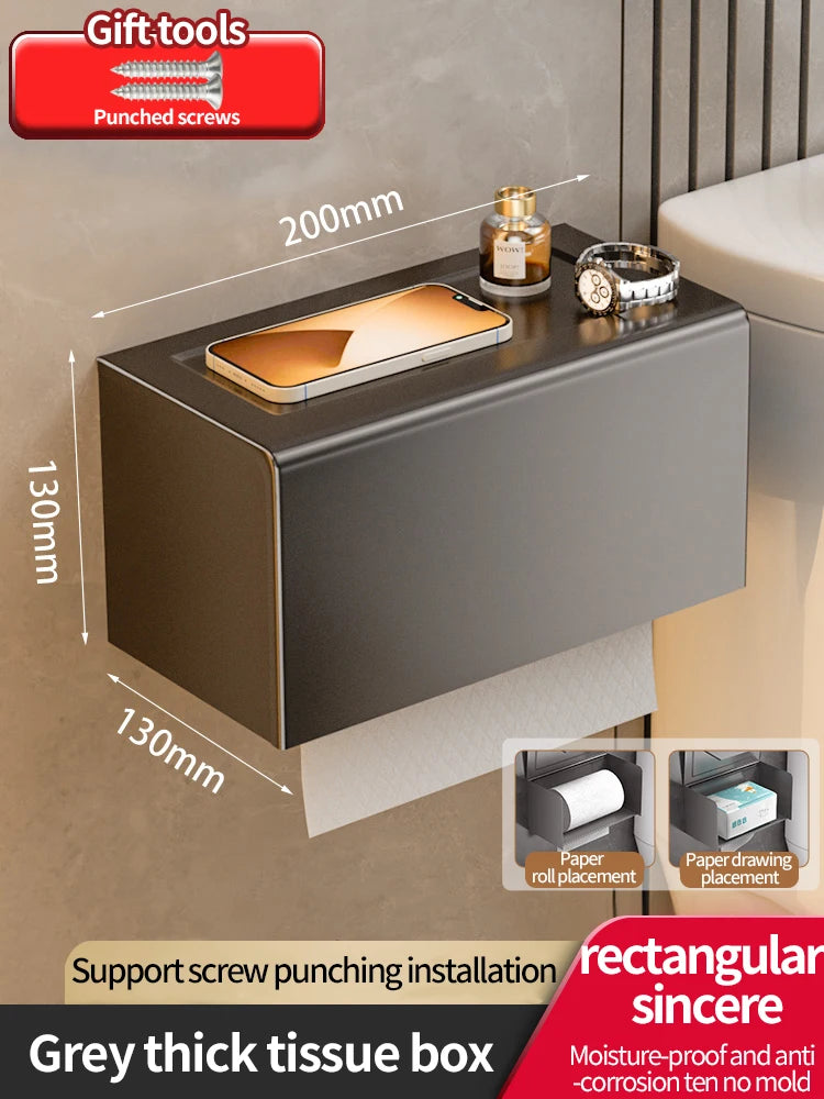 free punch Tissue Box no drill Bathroom Paper Towel Holder for Home Organizers Rack