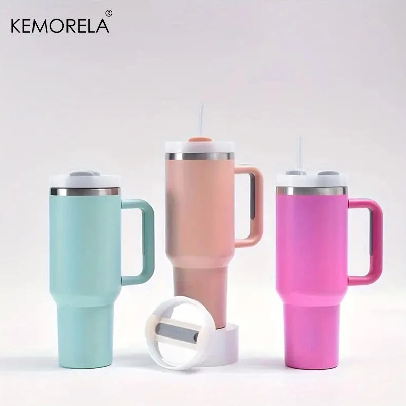 KEMORELA Tumbler With Handle Lid Straw Stainless Steel Water Bottle 887/1182ML Vacuum Thermos Cup Travel Car Coffee Mug