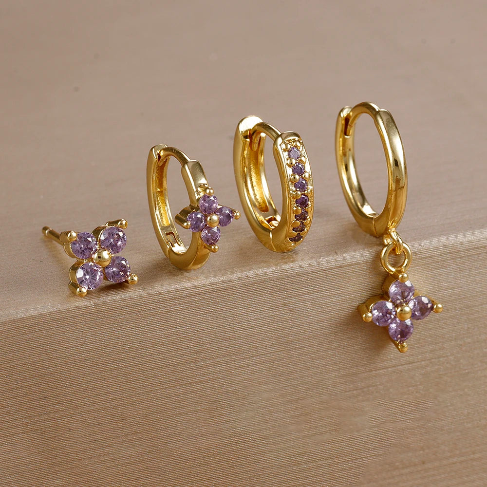 Cubic Zircon Flower Hoop Earrings