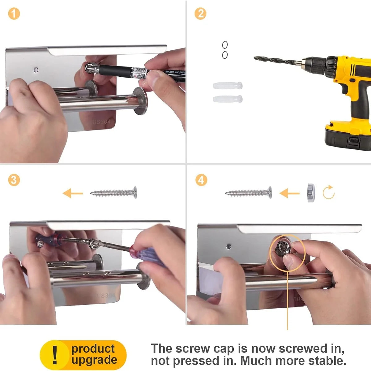 Toilet Paper Holder Wall Mount, Fits Mega Rolls Size Toilet Paper Holder with Shelf, Premium Rustproof Stainless Steel,Silver