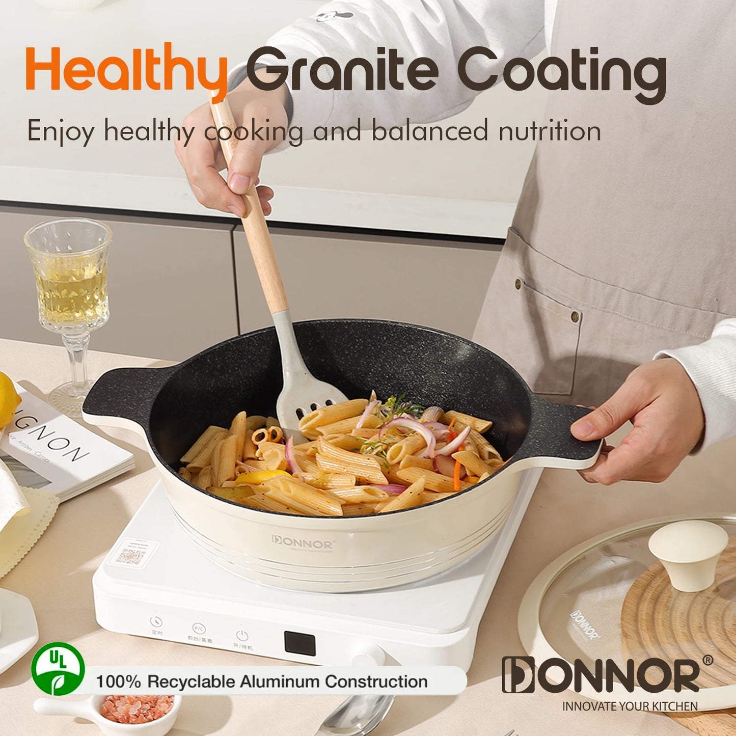 DONNOR Ceramic Cookware Set,Healthy Non-stick Cookware Set Suitable for Induction Cooktops/DishwashersFree of PFAS,PFOA and PTFE