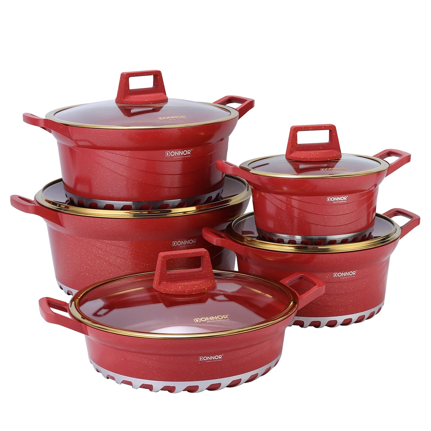 DONNOR Induction Cookware Pot Set 10 Piece, Dishwasher Safe Non-stick Cooking Pots, Ceramic Coated with Lid, Easy To Clean