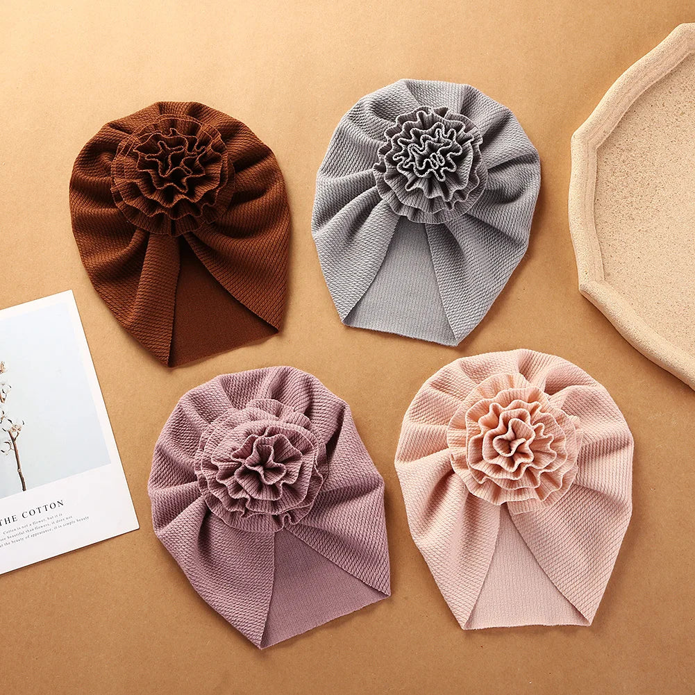 Flower Ribbed Turban Baby Hats