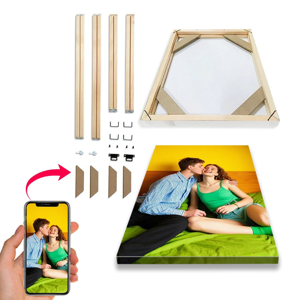 1 Pc Custom Photos with DIY Wood Frame or frameless poster,Custom Wedding Photo,idea gift,Personalized Canvas Painting
