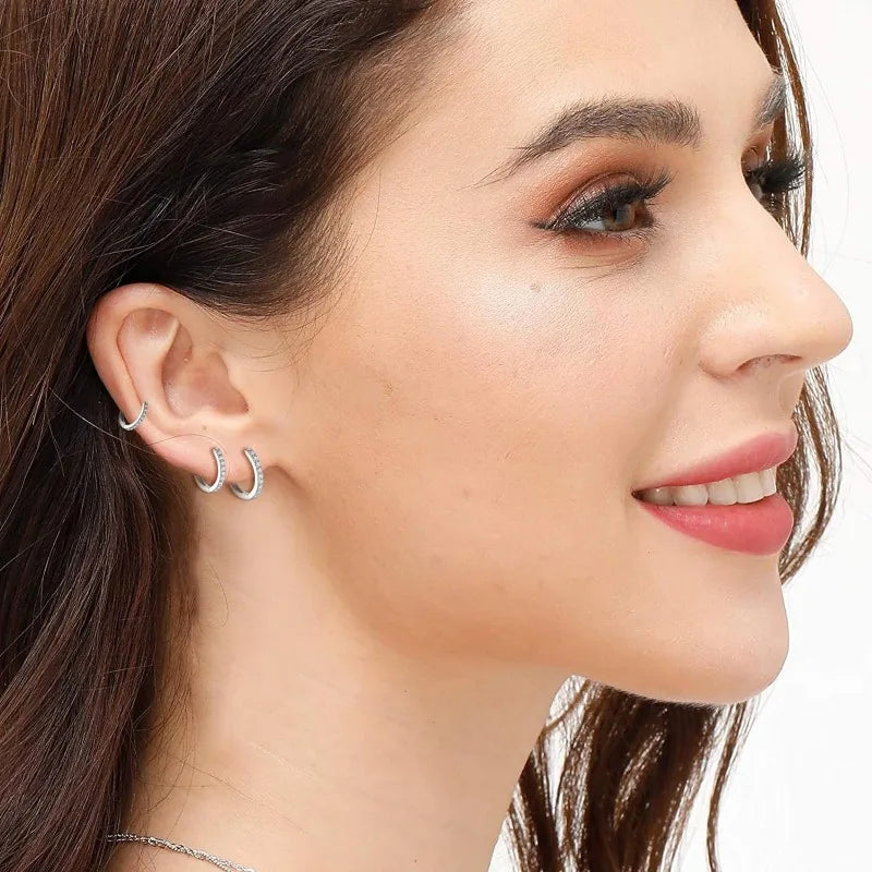 Sterling Silver Small Hoop Zircon Ear Cuff