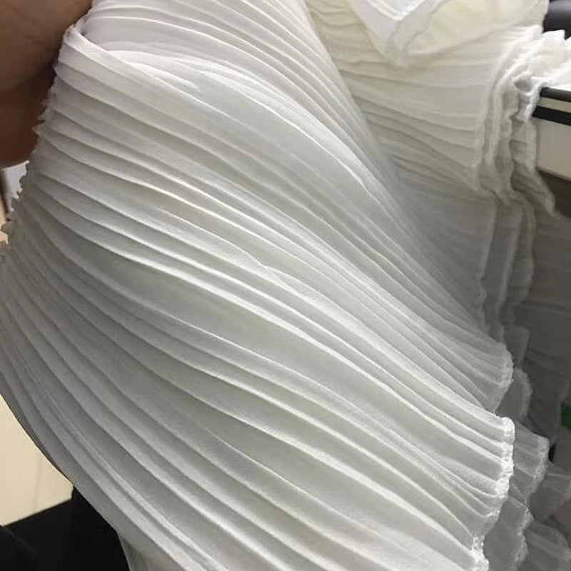 1 Yard Black and White Pleated Chiffon Fabric With Lace Edging Suitable For Clothing Extension And Craft Sewing17CM Wide