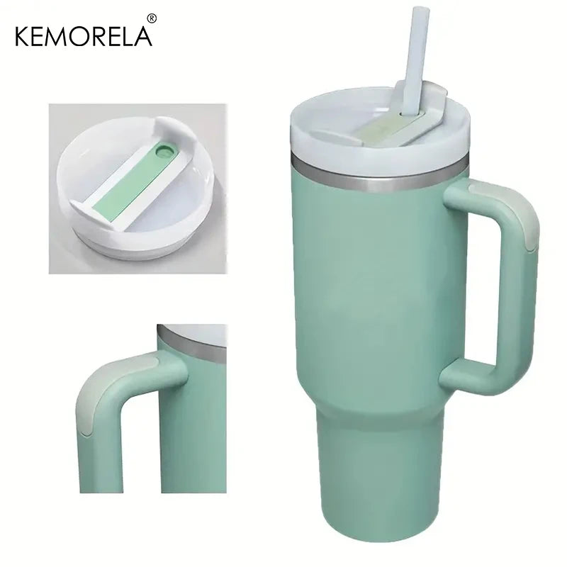 KEMORELA Tumbler With Handle Lid Straw Stainless Steel Water Bottle 887/1182ML Vacuum Thermos Cup Travel Car Coffee Mug