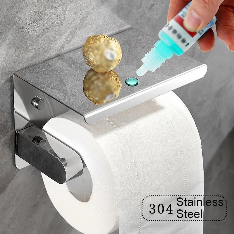 Toilet Paper Holder Wall Mount Kitchen Towel Storage Organizer Wall Roll Paper Phone Shelf Holder Home Bathroom Accessories
