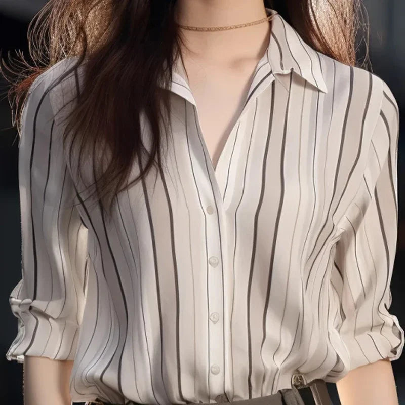 Stripe Women Vintage Blouse Fashion Top